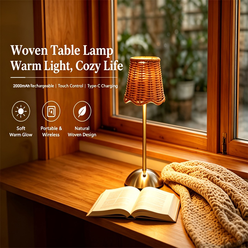 Touch Dimmer Lamp - Bohem Dokuma Rattan Sanat Masa Lambası