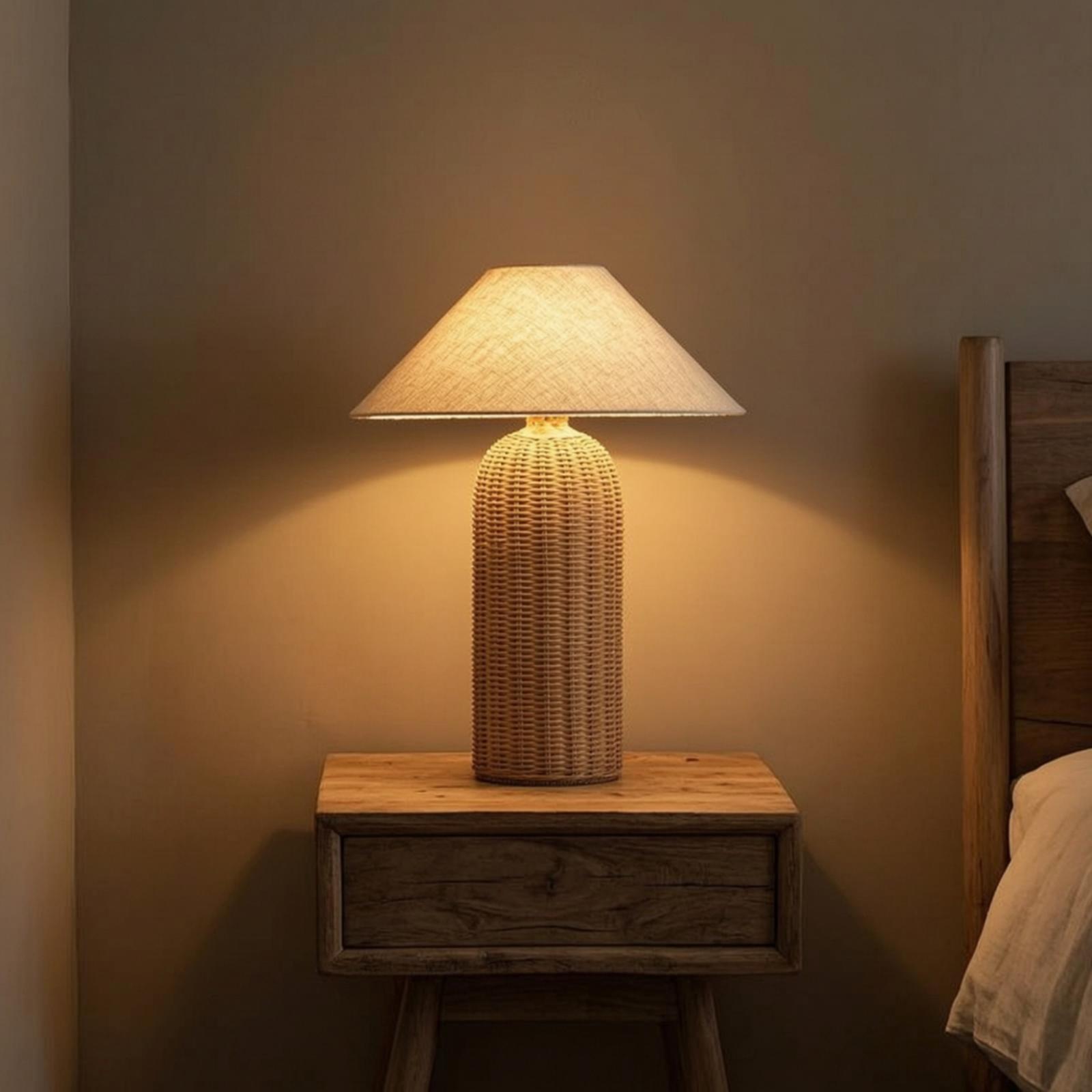 Lighting Decoration In Bedroom - Yatak Başı Lambası Rattan Tabanlı Kumaş