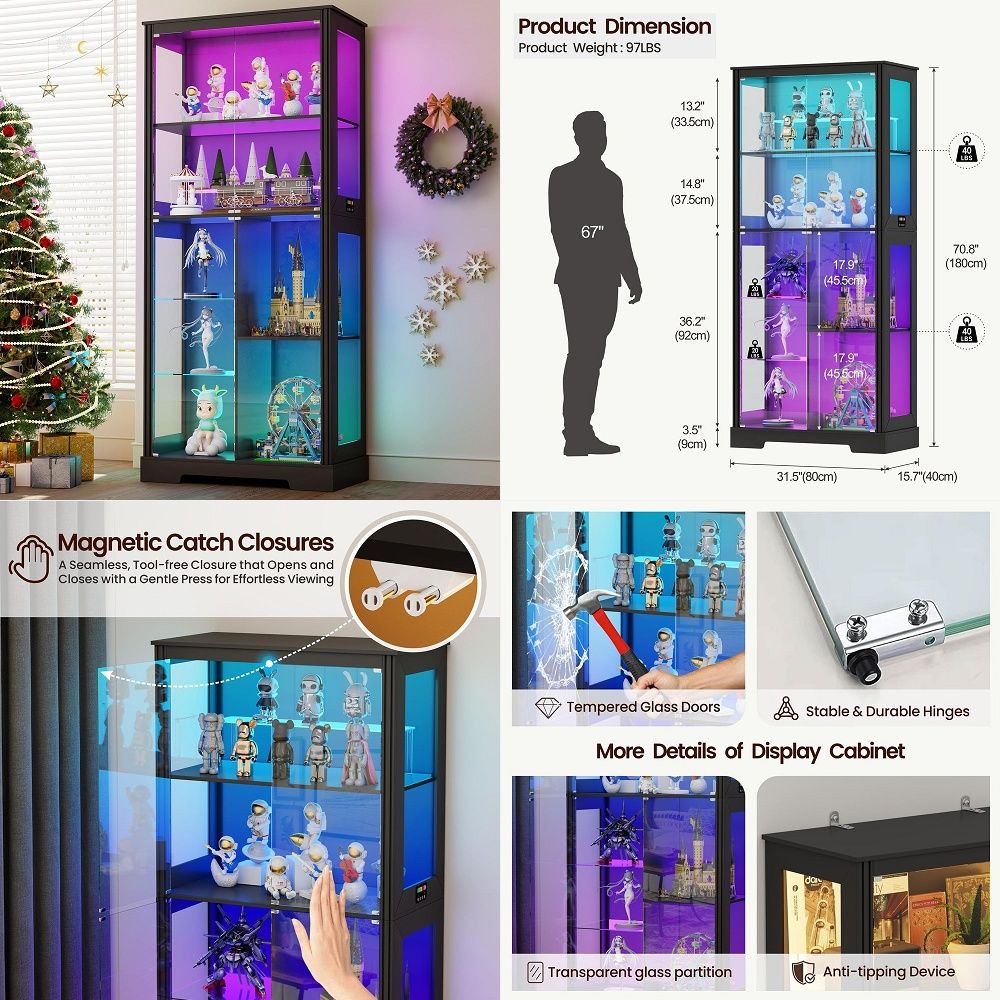 Lighting & Home Decor Studio Photos - Işıklı Köşe Vitrin Dolabı, Temperli Cam